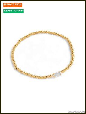 Gold Plated Stretch Beaded Bracelet with Birthstone Charm 18K PVD